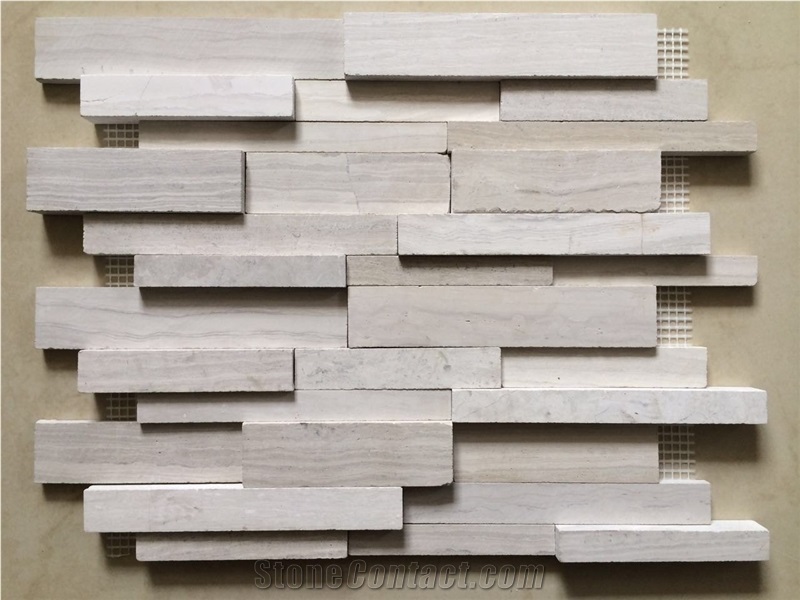 Stacked White Wood Wall Mosaic Bathroom Linear Strip Marble