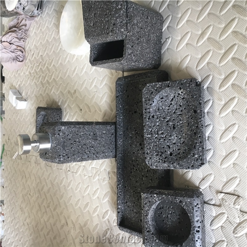 Stone Bathroom Accessories Lava Stone Soap Dish Dispensr Set