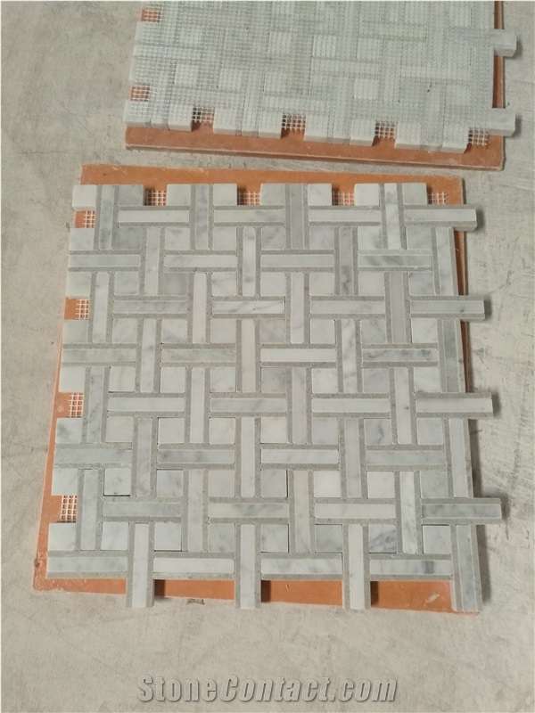 Thassos Hexagon Mosaic Design Carrara Chevron Floor Tile