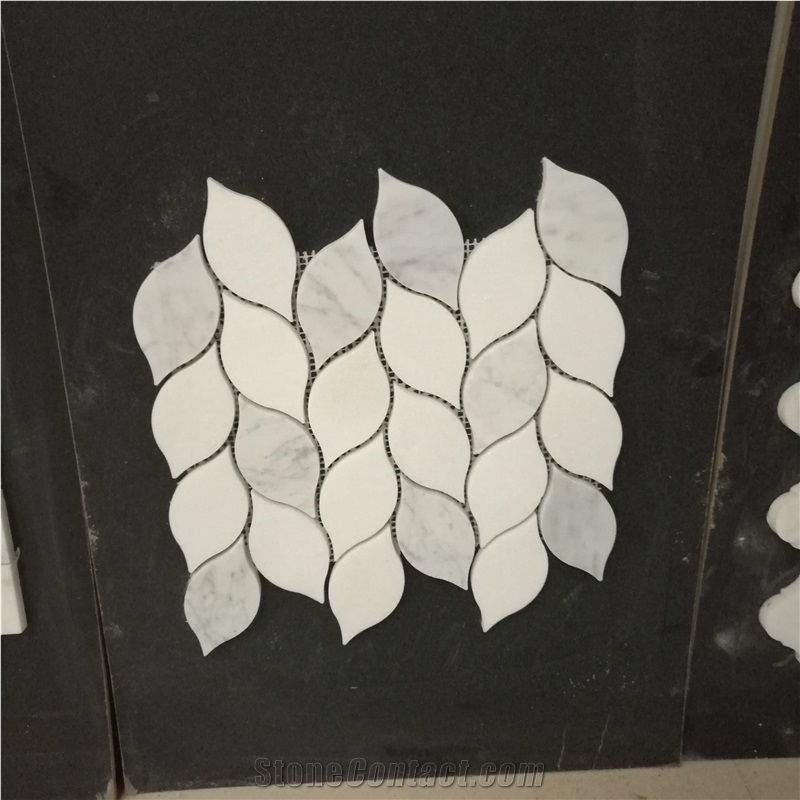 Thassos Water-Jet Mosaic Design Carrara Leaf Backsplash Tile
