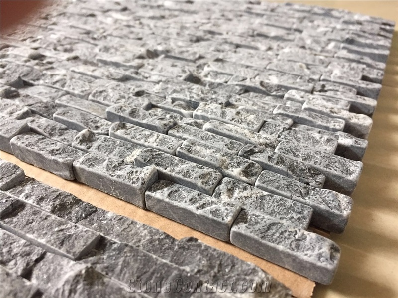 Tumbled Split Nero Marquina Brick Backsplash Mosaic Tile