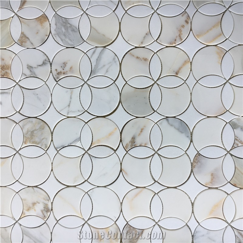 Water-Jet Calacatta Oro Wall Mosaic Design Marble Backsplash