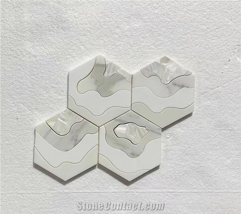 Water-Jet Marble Mosaic Design Thassos Hexagon Backsplash 