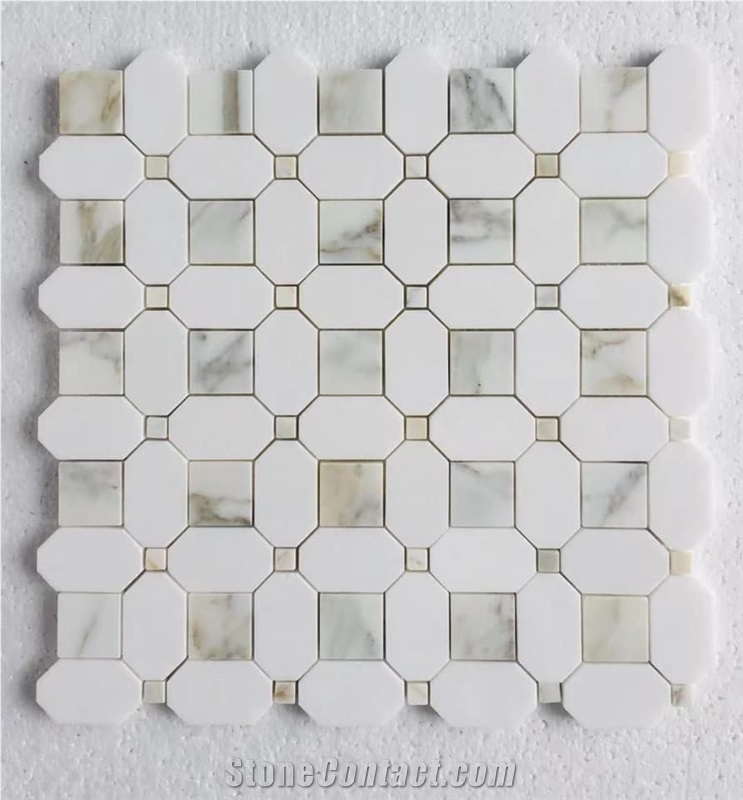 Water-Jet Marble Mosaic Design Thassos Hexagon Backsplash 