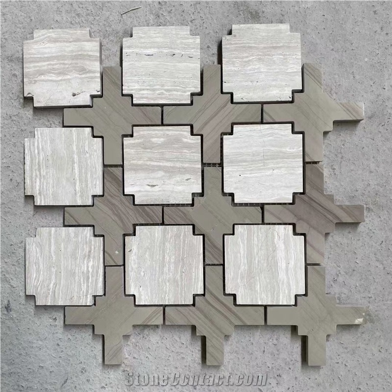 Water-Jet White Wood Marble Mosaic Floor Design Athens Tile