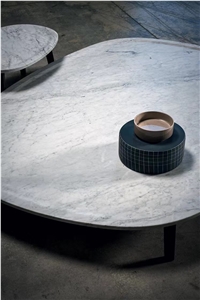 Waterjet Carving Marble Table Top Carrara Round Cafe Table