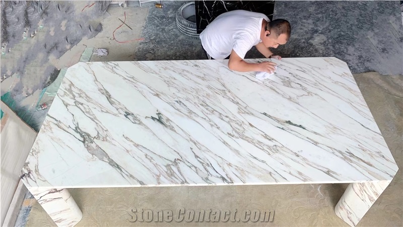 Waterjet Carving Marble Table Top Carrara Round Cafe Table 