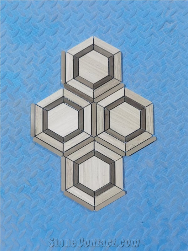 White Wood Marble Hexagon Mosaic Pattern Athen Chevron Tile 