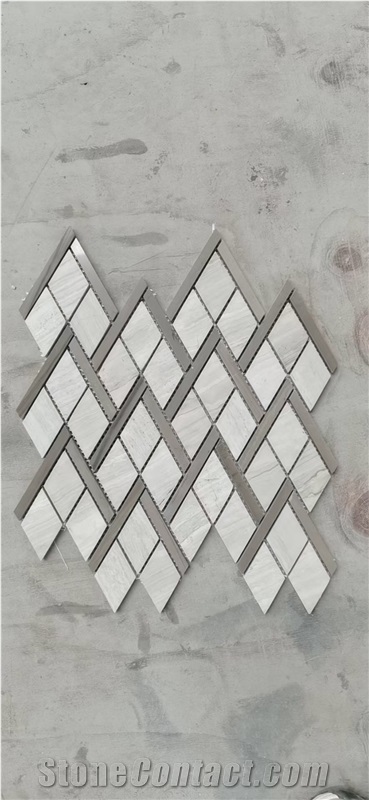 White Wood Rhombus Mosaic Pattern Athen Grey Chevron Tile