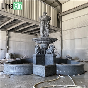 Outdoor Garden Decorative Hand Carved Granite Lion Fountain