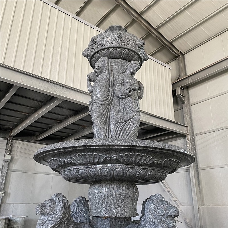 Outdoor Garden Decorative Hand Carved Granite Lion Fountain