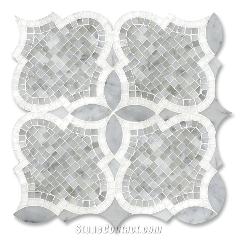 Aiden Grey Marble Mosaic Tile Waterjet Flower Pattern