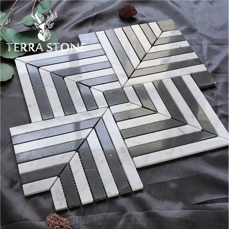 Black And White Marble Mosaic Waterjet Marble Tile 