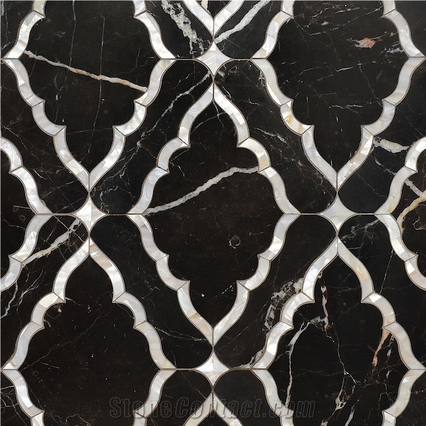 Black Marble With Shell Water-Jet Mosaic Tile