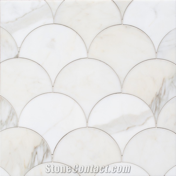 Calacatta Marble Mosaic Fish Scale White Stone Tile