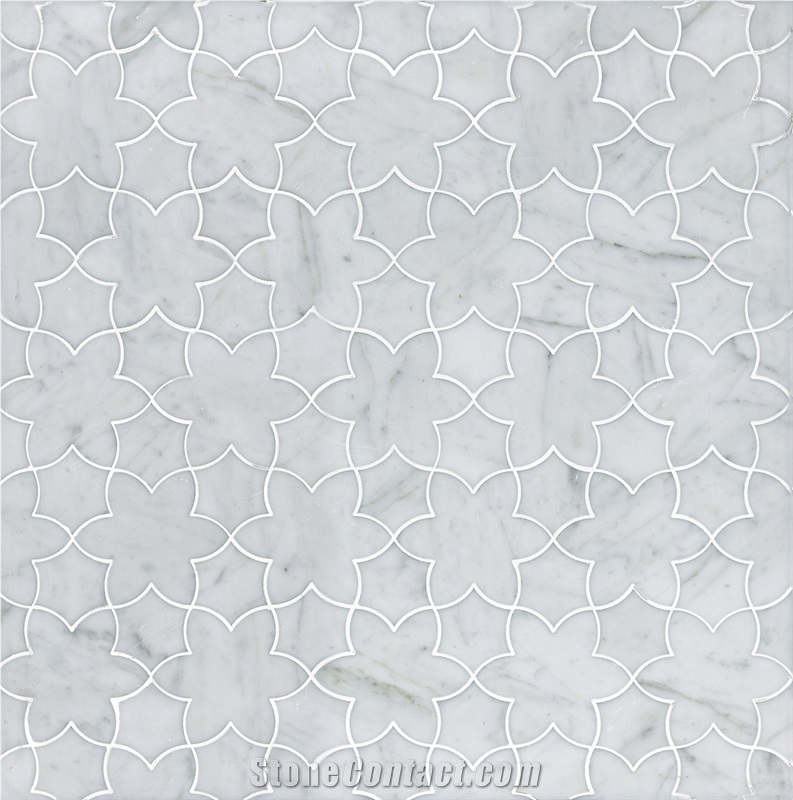 Carrara White Marble Water-Jet Mosaic Tile Floral Design