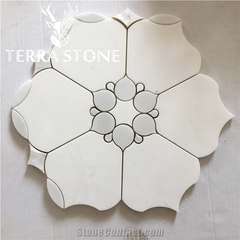  Pure White Marble Inlay Pearl Waterjet Mosaic