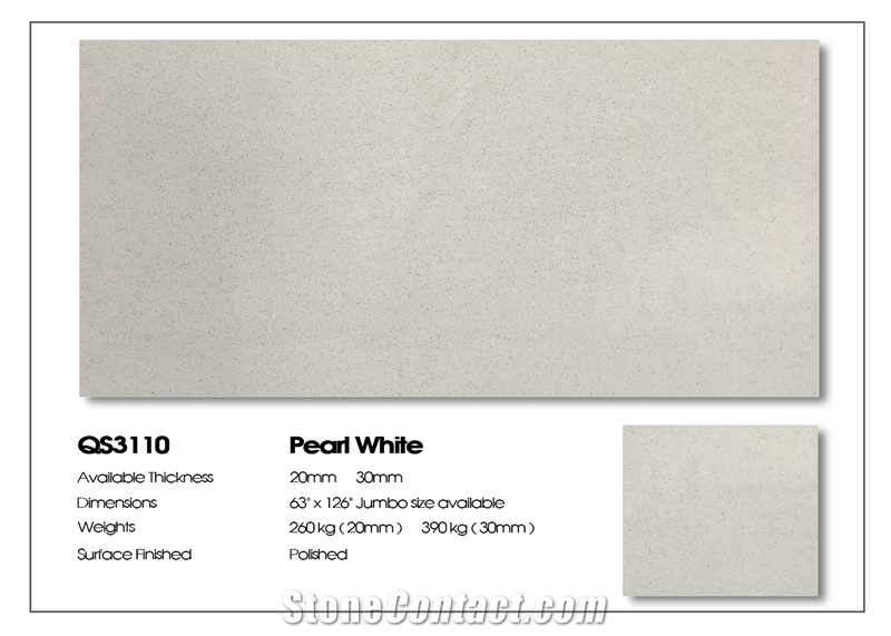 VG 3302 Pearl White Quartz Stone Slab