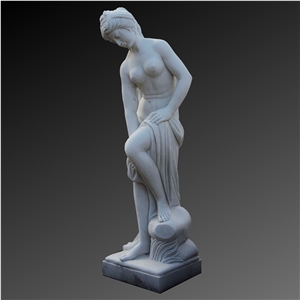 Bath Woman White Marble Sculpture