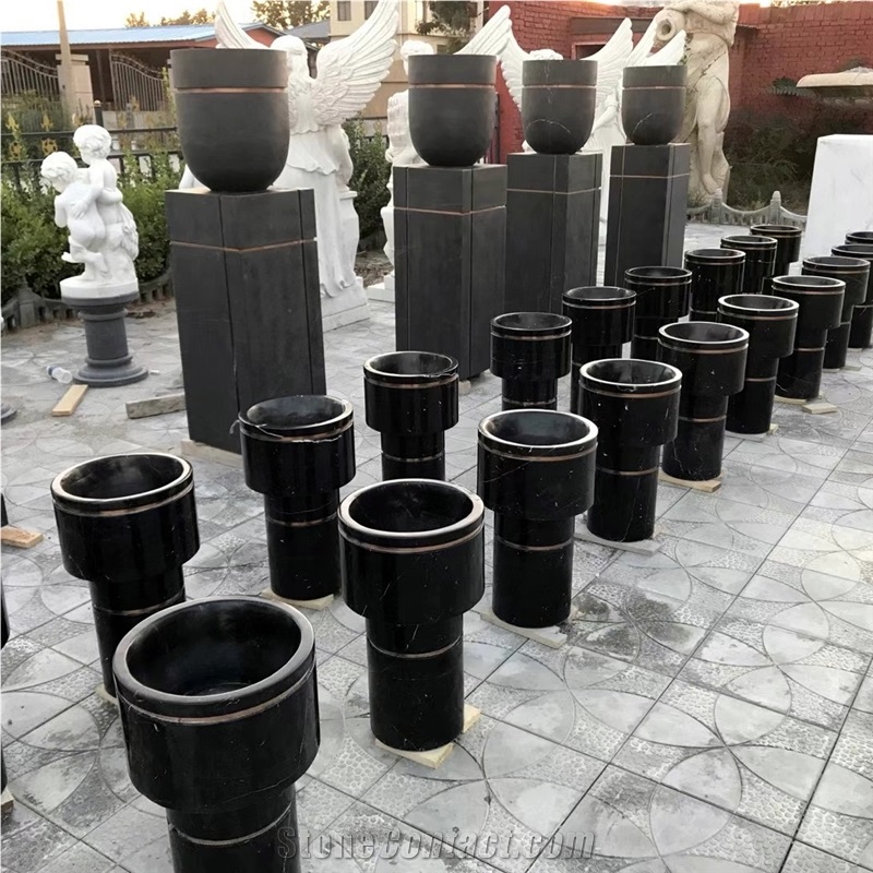 Black Marquina Marble Flower Pots