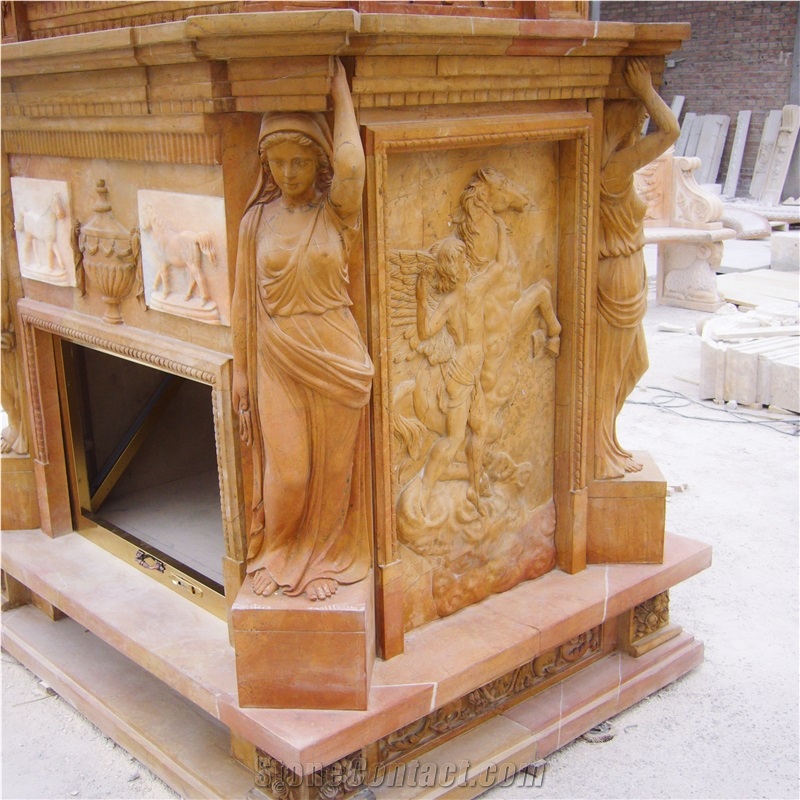 Brown Marble Double Layer Fireplace