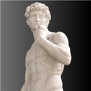 David Sculpture In White Marble 6' Tall