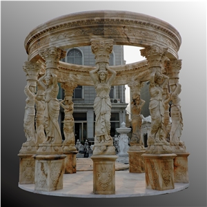 Evening Cloud Red Marble Gazebo With Fairies Statue Columns