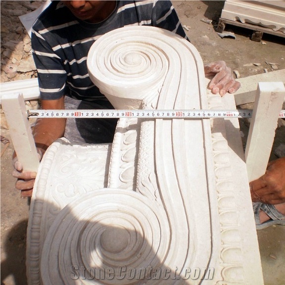 Large Ionic Style Marble Column In Cream Marble