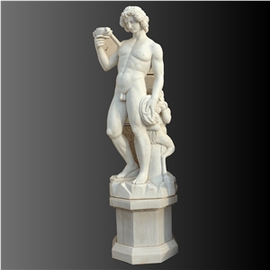 Male Nude Sculpture In White Marble
