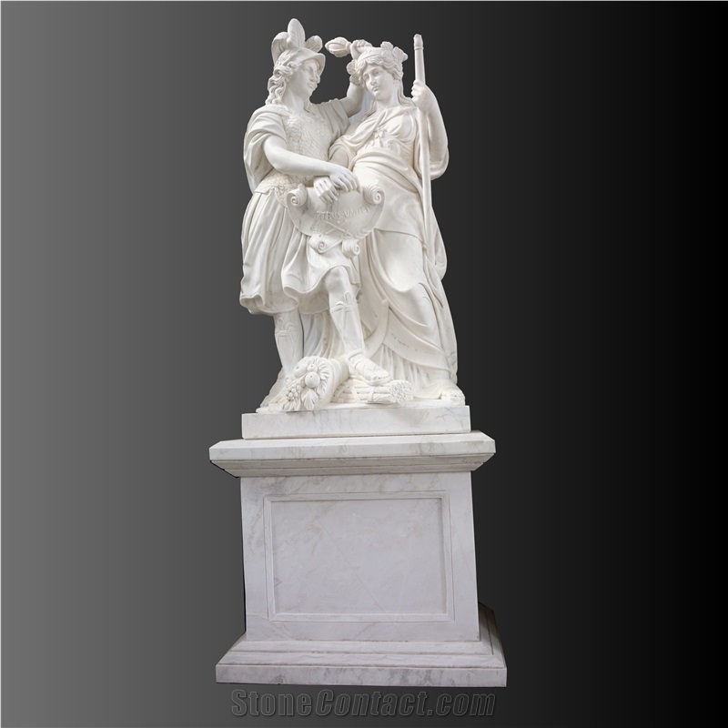 Medieval Soldier Sculpture In White Marble
