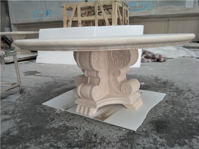 Round Limestone Carving Table