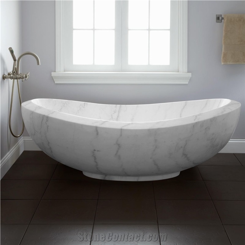 White Marble Bathtub In Oval Shape