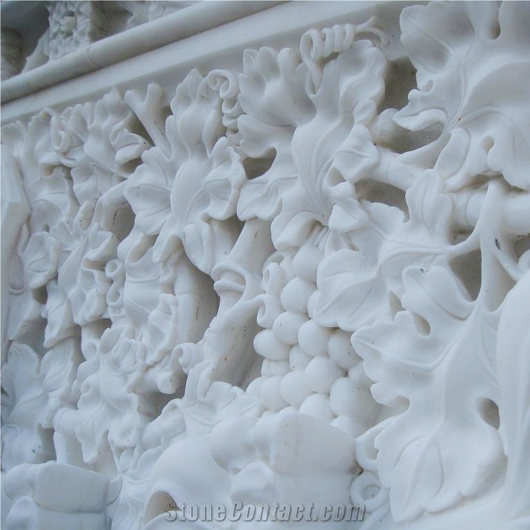 White Marble Flower Carving Church Fireplace Mantel