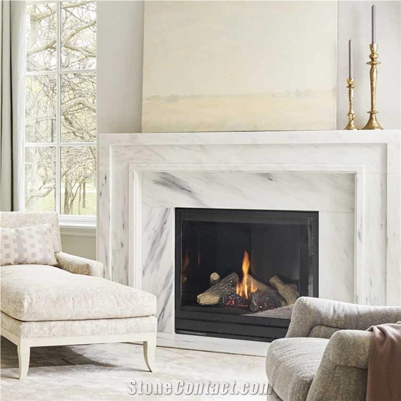 White Marble Modern Design Fireplace, White