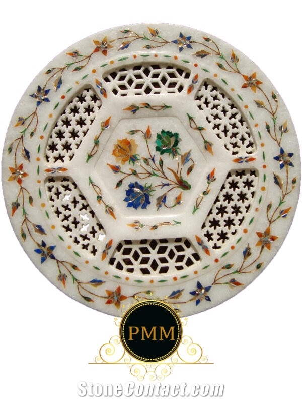 Makrana White Marble Handcrafted Showpeace, Plate
