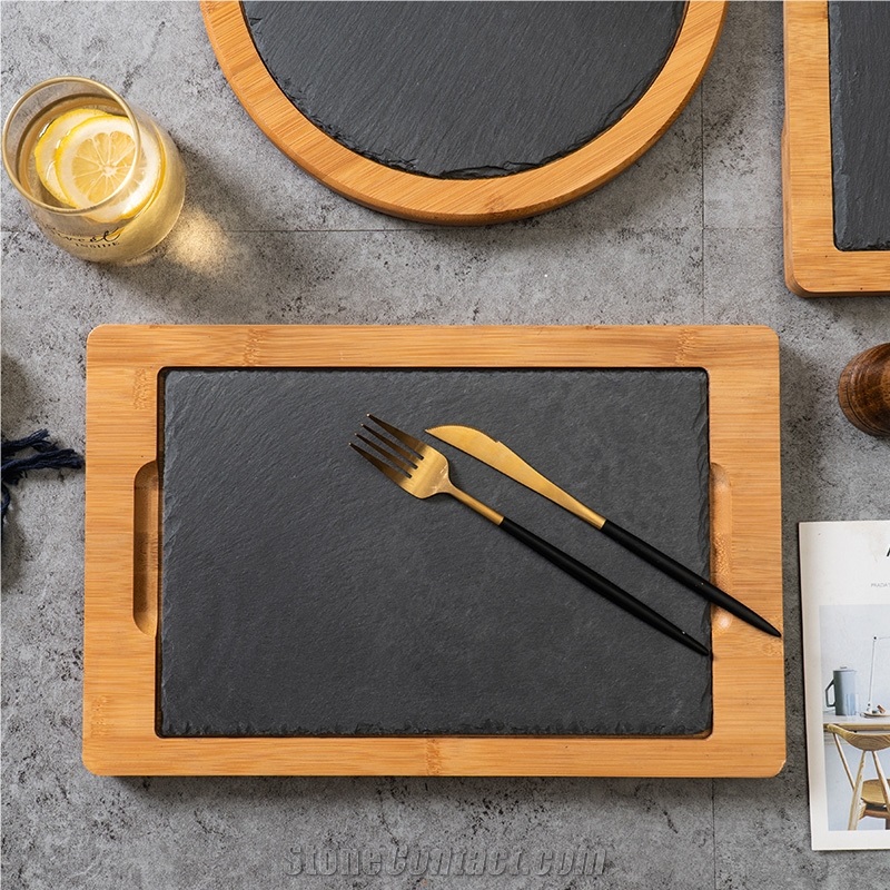 Slate Tray Stone Plate Kitchen Accessories Slate With Bamboo