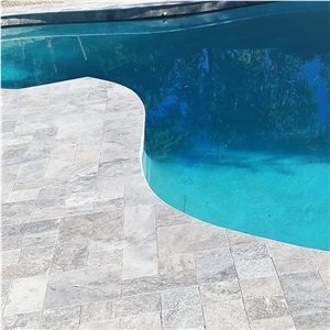 Silver Travertine Bullnosed Pool Pavers, Pool Pavement