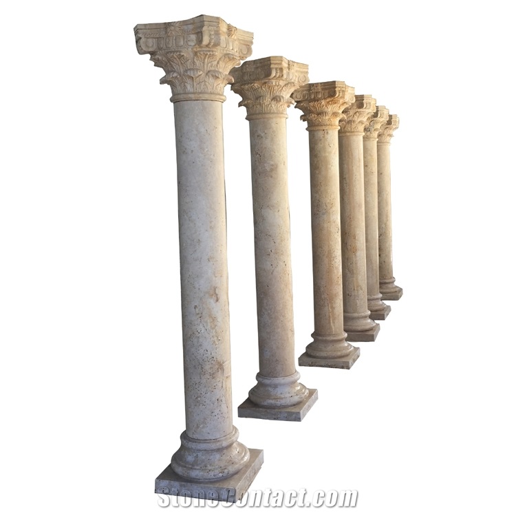 Outdoor Natural Beige Travertine Stone Carved Column