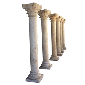Outdoor Natural Beige Travertine Stone Carved Column
