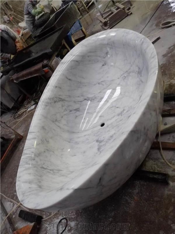 Polished Italy Bianco Carrara  White Marble Stone Bathtub 