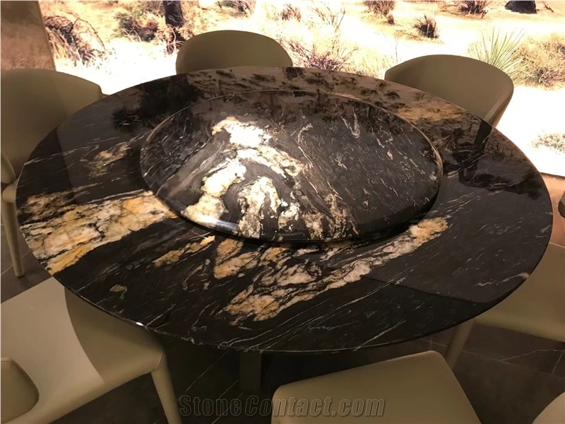 Black Cosmic Gold Vein Granite Round Dinner Table