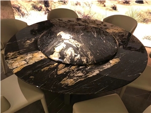 Black Cosmic Gold Vein Granite Round Dinner Table