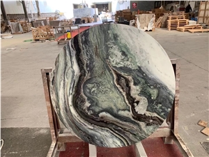 Verde Spray Marble Round Table Top Interior Design