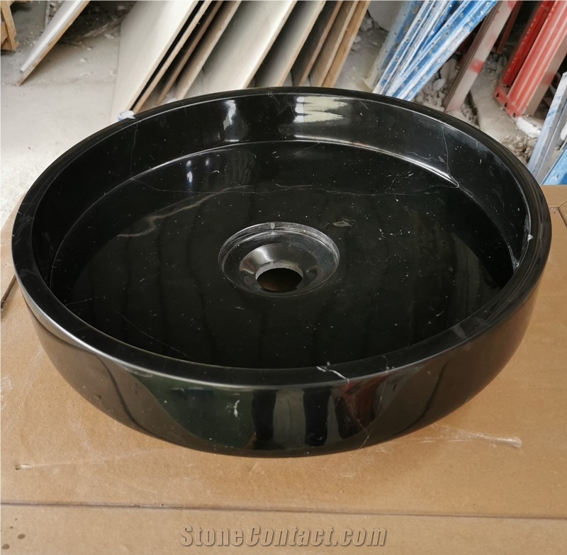 Black Marquina Marble Round Wash Basin