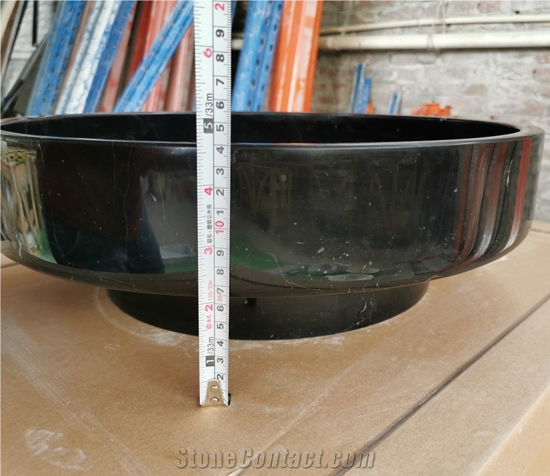 China Black Marquina Marble Round Wash Basin Bowl