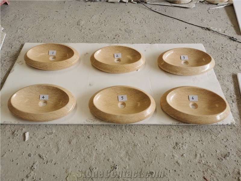 Golden Sink Yellow Marble Hotel Oval Sink Manufacturer