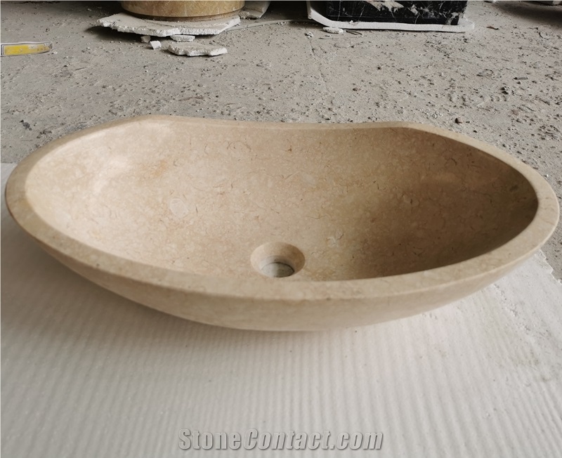 Poished Special Design Cream Marble Oval Basin