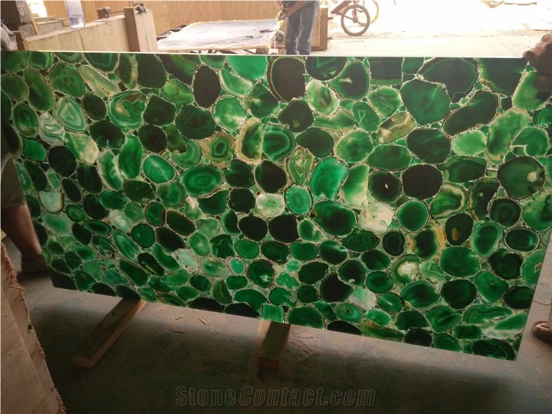 Luxury Gem Stone Green Agate Semiprecious Stone Wall Panels 