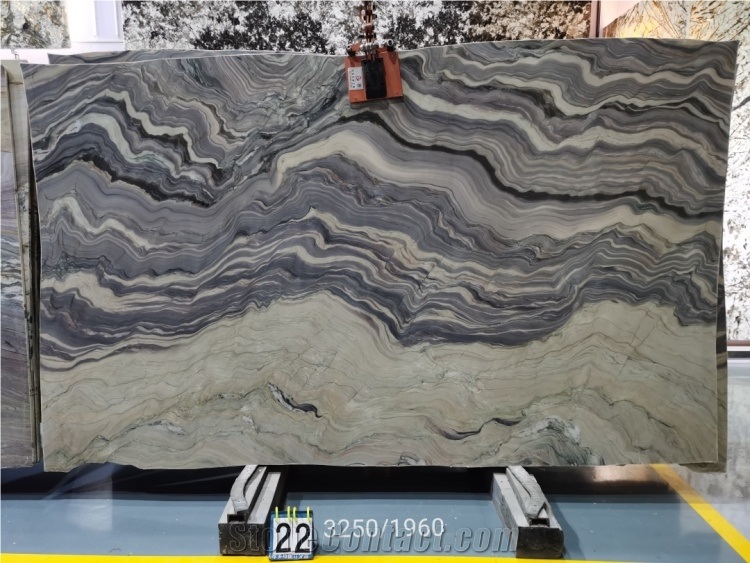 Blue Silk Sea Wave Marble Slabs Booking Matched Wall Panels