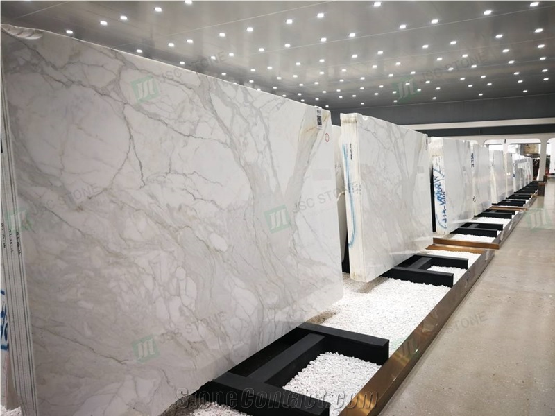 Italy Calacatta White Marble Book Matched Slabs Modern Decor